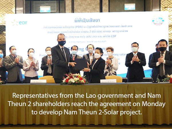รัฐบาลลาวและ Electricité De France (EDF) ได้ลงนามในข้อตกลงการพัฒนาโครงการ Nam Theun 2-Solar